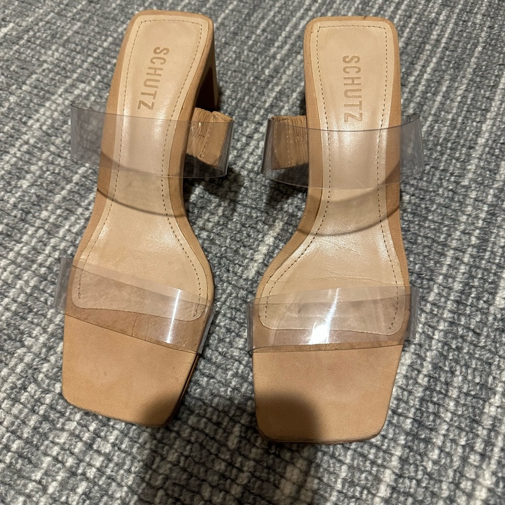 SCHUTZ Tan and Clear Heels